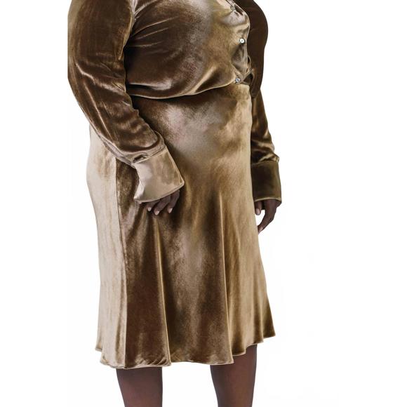 NEW VINCE velvet short slip skirt - plus in gold shadow